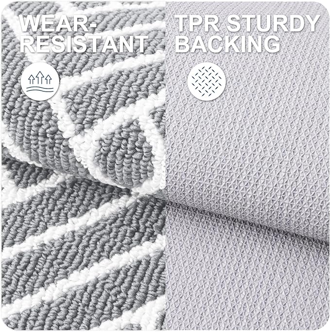 OLANLY Indoor Door Mat, 32x20 Inch, Dirt Resistant and Absorbent, Non-Slip Rubber Backing Floor Mats, Easy Clean Low-Profile Doormat for Entryway, Front Door, and Inside Entrance, Light Grey