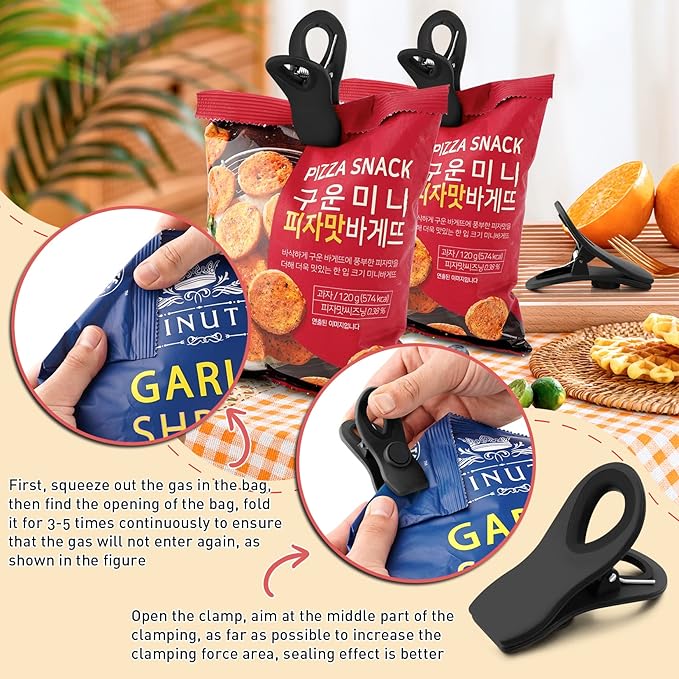 12 Pack Magnetic Chip Clips, Bread Clips Food Bag Clips for Food Packages, Kitchen Clips with Magnet for Fridge, Plastic Assorted Colors Bag Clips for Food Storage, Snack Bag and Chips Bag
