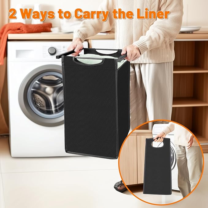 Laundry Hamper, Laundry Sorter with 2 Pull-Out Removable Oxford Fabric Bags Cloth Laundry Basket 2 x 10 Gallons (Black and Rustic Brown)