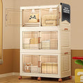 568QT/141Gal 3 Layer Stackable Storage Bins with Lid & Doors - Sensor Lights, Collapsible Storage Bin with 6 Wheels, Plastic Foldable Organizer for Home, Office Use