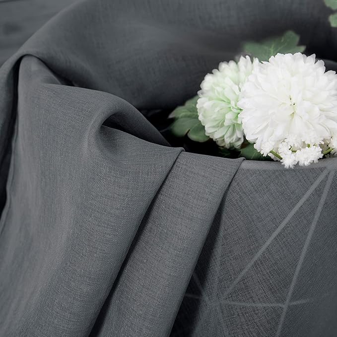 Tollpiz Sheer Curtains Linen Textured Bedroom Curtain Sheers Light Filtering Rod Pocket Voile Curtains for Living Room, 54 x 63 inches Long, Dark Grey, Set of 2 Panels