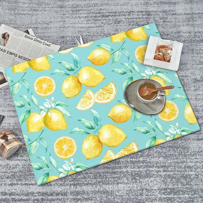 Spring Yellow Lemon Teal Background Microfiber Dish Drying Mat For Kitchen Countertop Xl Absorbent Reversible Drainer Rack Pad Extra Large 18 X 24 Inch