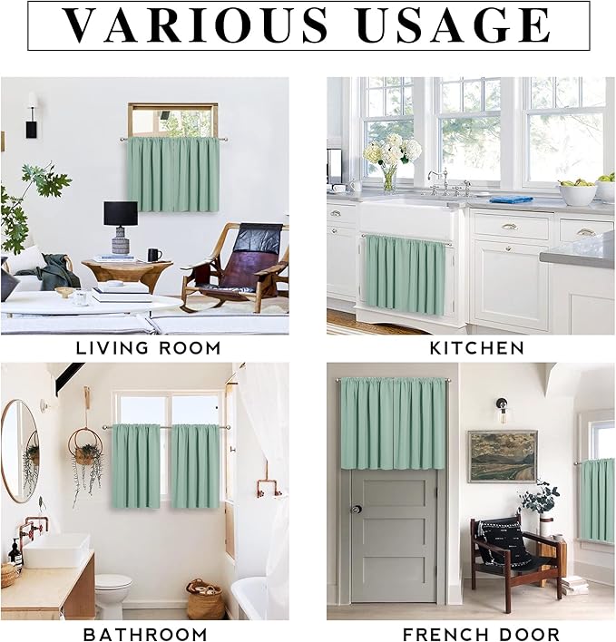RYB HOME RV Curtains Blackout - Thermal Insulating Privacy Door Windows Camper Curtains for Kids Nursery RV Bunk Bedroom Windows Bathroom, Width 29 x Length 24, Aqua, 2 Pcs