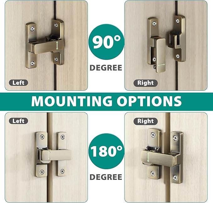 90/180 Degree Flip Latch Gate Latch, Heavy Duty Black Safety Door Lock Enhanced Security Flip Latch Lock Hardware for Interior Door Front Door Barn Garden Fence Window Bathroom Cabinet