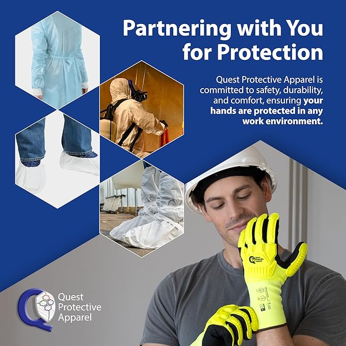 Quest Protective Apparel - High Visibility Cut Resistant Work Gloves - Puncture Resistant Safety Gloves for Men and Women Large, 1 Pair