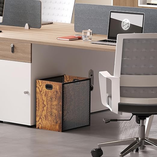 Retro Office Trash Can, Iron and Wood Combination Bedroom Garbage Can, Rectangular Design Wastebasket with Handle, Industrial Style Trash Can for Home Office, 4.5 Gallon (Patent Pending)