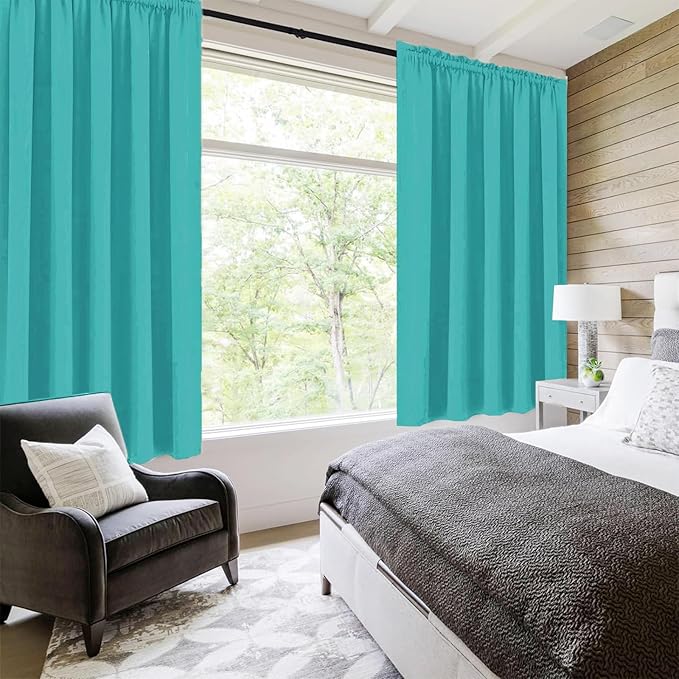 DWCN Blackout Curtains for Living Room Thermal Insulated, Energy Saving & Noise Reducing Bedroom Curtains, Peacock Blue, W 60x L 63 Inch, Set of 2 Rod Pocket Curtain Panels