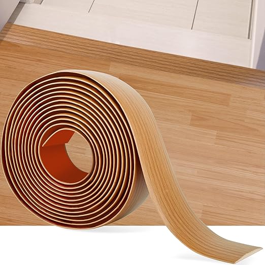 16.4Ft Floor Transition Strip Self Adhesive Vinyl Cover Floor Strip Flat Divider Transition Strip Wood Grain Design for Laminate Floor Gaps and Doorway Transitions (16.4Ft x 2 Inch, Light Brown)