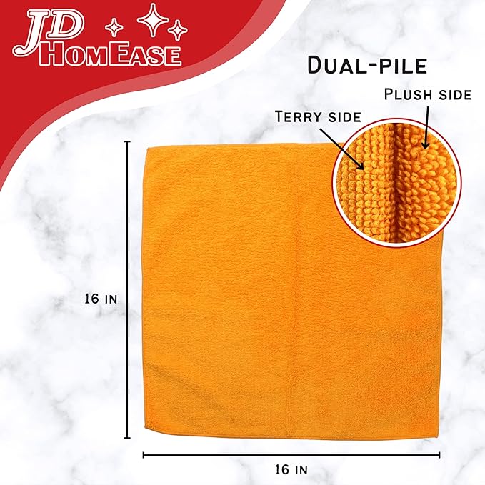 Microfiber Cleaning Cloths,48 Pack, 16"x16", All-Purpose, Softer, Highly Absorbent, Lint-Free, Reusable, Washable Pro Towels, Orange, for House, Kitchen, Bathroom, Car, Office