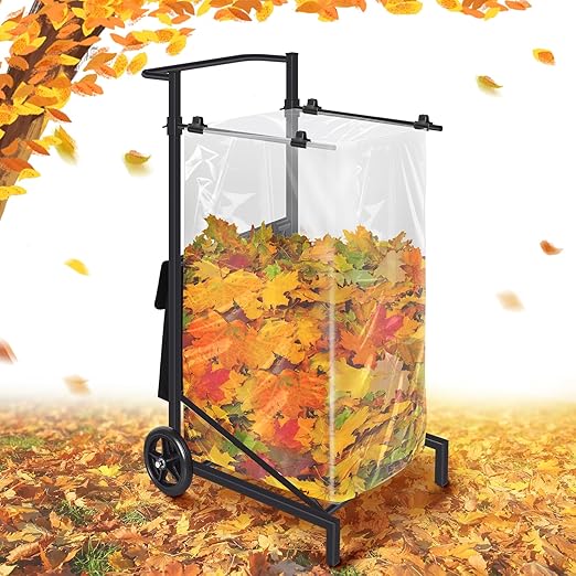 Leaf Bag Holder, Trash Bag Holder Stand, Lawn Bag Holder, Adjustable Outdoor Metal Portable Trash Bag Holder Stand Cart for 30-45 Gallon Garbage Bags for Leaves, Camping, Yard Weeding, Lawn Party