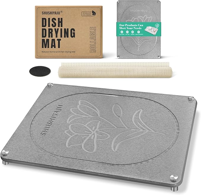 Stone Drying Mat For Kitchen Counter Superb Absorbent Diatomaceous Earth Mats with Non-Slip Feet Quick Dry Stone Dish Drying Pad Dish Pad Multi-Purpose(Floral-MediumGray, 15.7" x 11.8")