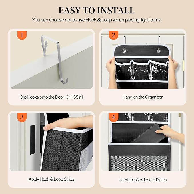 LAMU 6-Tier Over The Door Organizer, Swing - Proof Closet Door Organizer, Flexible 1 Split into 2 Over The Door Storage Organizer for Nursery, Bathroom, Bedroom, Black, 5 x 14 x 61in