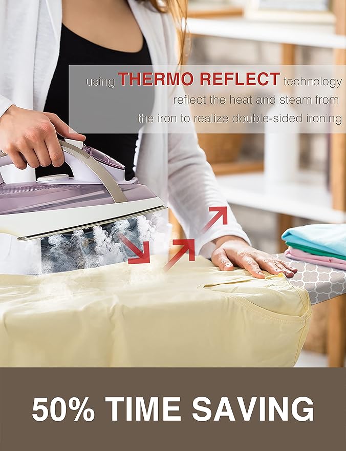 Extra Wide Ironing Board Cover and Pad,18X49 Reflective Silicone Ironing Board Cover,Resist Scorching and Staining,4 Fasteners,Elastic Edges,Large Protective Scorch Mesh Cloth,18X49in