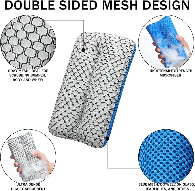 Two Sided Bug and Tar Sponge Microfiber Bug Scrubber Car Sponge for Washing Soft Mesh, Scratch Free for Car, Truck, SUV, RV, Boat, and Motorcycle(10 Pcs)