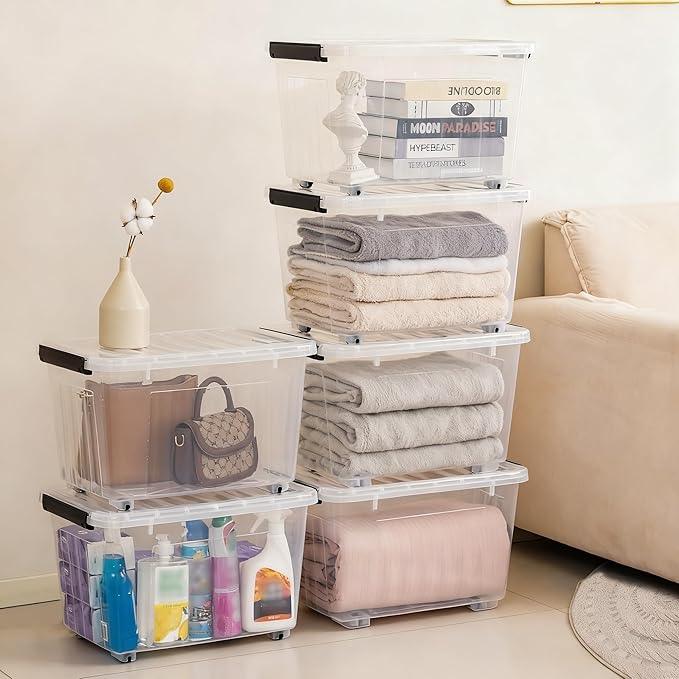 Citylife 54 QT Clear Plastic Storage Bins with Lids Stackable and Nestable Storage Boxes with Lids Large Plastic Storage Containers for Garage, Closet, Kitchen, 6 Packs