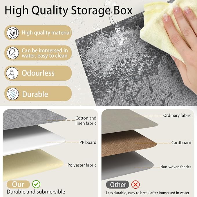 Yawinhe Fabric Storage Baskets, Foldable Closet Organizer for Shelves, Large Boxes with 3 Handles, Canvas Bins for Clothes, Grey, 12.99''Lx9.05''Wx7.87''H, 6-Pack