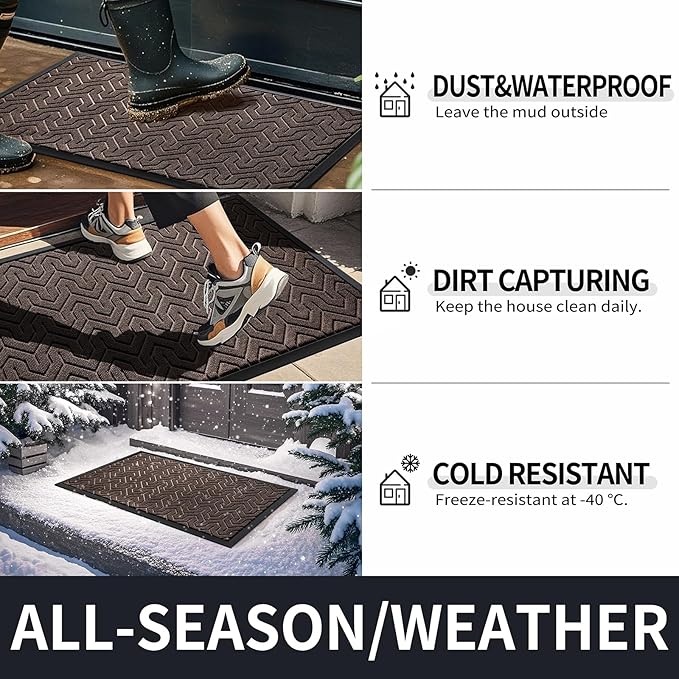 Yimobra Large Door Mat Outside Entrance 47x32, Waterproof Heavy Duty Outdoor Mats for Front Door, Non Slip Rubber Entry Mat for Garage Patio, Easy Clean, Brown