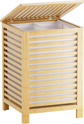 SMIBUY Double Laundry Hamper with Lid, 120L Bamboo Laundry Basket with Removable Liner Bag, 2-Section Clothes Divider Laundry Sorter for Laundry Room, Bathroom, Bedroom (Natural)