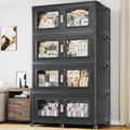 BROVIEW 880 Qt Stackable Storage Bin with Lid, 220Gal Extra Large Collapsible Storage Boxes, Folding Plastic Drawer, Heavy-Duty Store Cabinet, Closet Organizer for Home Kitchen, 4 Pack Black
