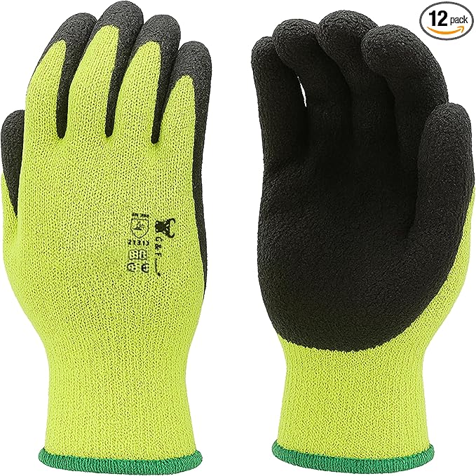 G & F Products G & F 1516 12 Pairs Pack Premium High Visibility Work and gardening Gloves for Men and Women. MicroFoam Textured Coated Palm and Fingers Gloves for Gardening Work, Size Small, Green