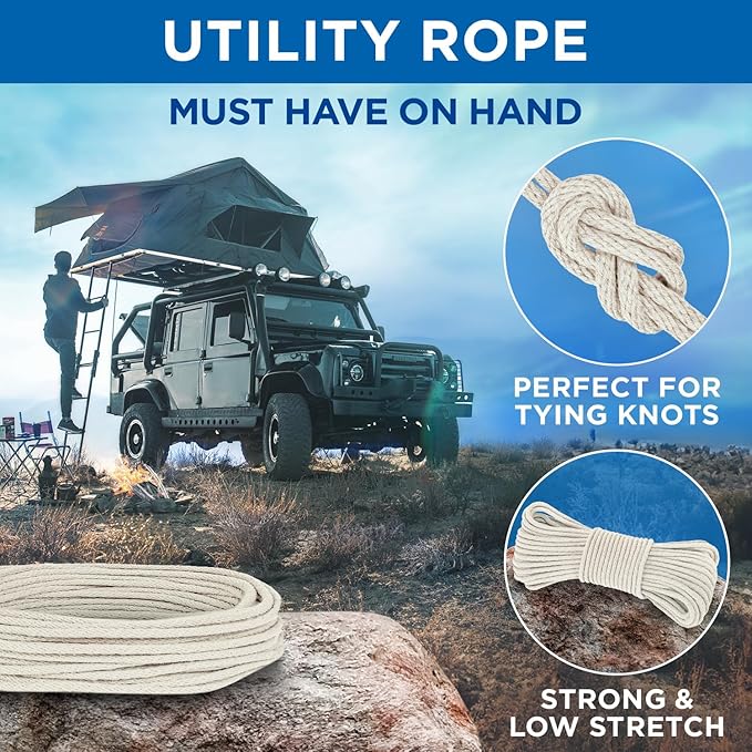 TECEUM Cotton Rope 3/16” (5 mm) – 200 FT – Strong All-Purpose Braided Rope – Natural Cotton – for Crafting, Сamping, Clothes Line, DIY, Indoor & Outdoor Use – Natural