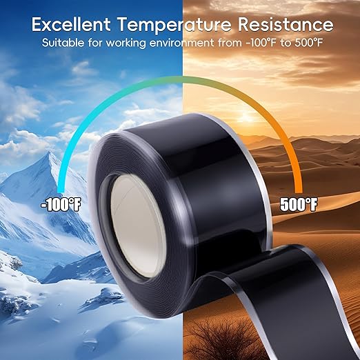 Self Fusing Silicone Tape 2 Rolls 1 in x 10' Black Waterproof Rescue Tape Rubber Leak Silicone Self-amalgamating Tape for Plumbing, Sealing Pipes, Hose Repair, Outdoor Coax and Tool Fixation