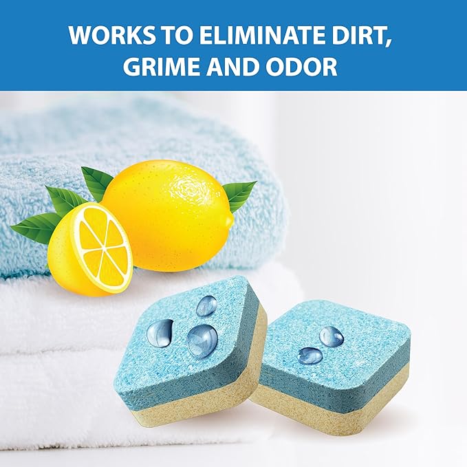 SANI 360° Washing Machine Cleaning tablets, 12 pack is Formulated with Enzyme, Deep Cleans and Deodorizes Front and Top Loading Washers use up to 1 year supply Lemon Scent