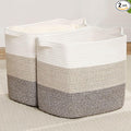Tall Storage Bins for Clothes Fabric Cotton Rope Storage Baskets with Handles, Decorative Woven Basket for Living Room,Closet Organizer Blankets, and 2bags (Gradient Brown, L16×W11.4×H15.9)