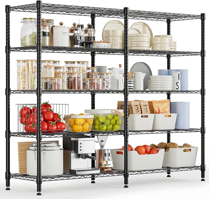 Himimi 72" W Wire Rack Shelving-2000LBS Capacity, Adjustable Storage Shelves Metal Shelves for Storage, 5-Tier Heavy Duty Wire Organizer for Kitchen, Garage, Pantry, 72" W x 18" D x 72" H, Black
