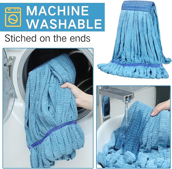 Lallisa 4 Pcs Commercial Mop Head Replacement Tube Microfiber Industrial Looped End Mop Heads Refill for Floor Cleaning for Home Commercial Industrial Use(Large,Blue)