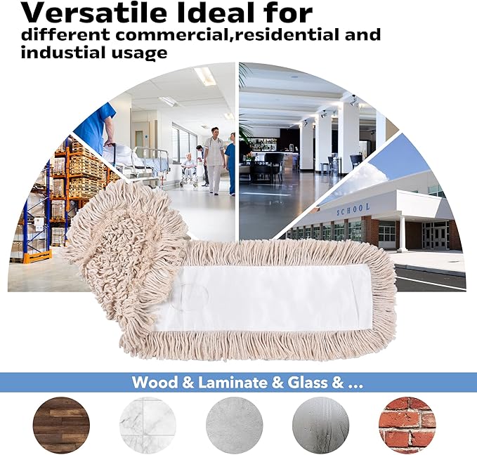 Matthew Cleaning 36'' Cotton Dust Mop Refill Washable Thick Tufted Replacement Heads for Residential & Commercial Use Fit All 36'' Dust Mop Frames, Hardwood, Laminate, Concrete Floors 6 Pack