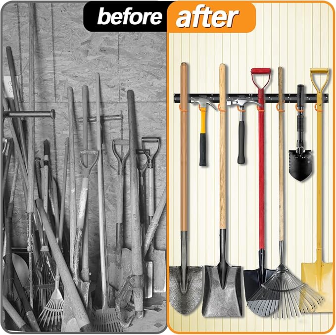 3-H 24×16" All Metal Garden Tool Organizer, Garage Tool Organizer, Broom Holder Wall Mount for Garage, Shed, Garden, Basement Hanging and Organizing Rake, Mop, Shovel, Hose