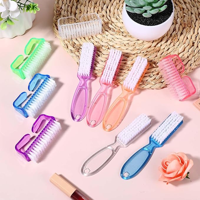 100 Pcs Handle Grip Nail Brush Bulk Nail Scrubber Cleaner Fingernail Brushes for Cleaning Nails, Hand Toes Scrub Cleaning Brushes Pedicure Scrubbing Tool for Men Women (Clear Colors)