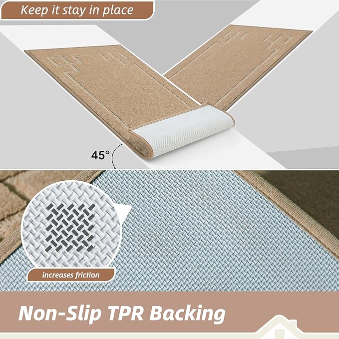 BEQHAUSE Door Mat 20" x 32", Non-Slip Door Mats Indoor Entryway Rugs Washable Low-Profile Absorbent and Stain Resist Floor Mats, Dog Door Mat for Front Back Door, Muddy Wet Shoes & Paws, Beige