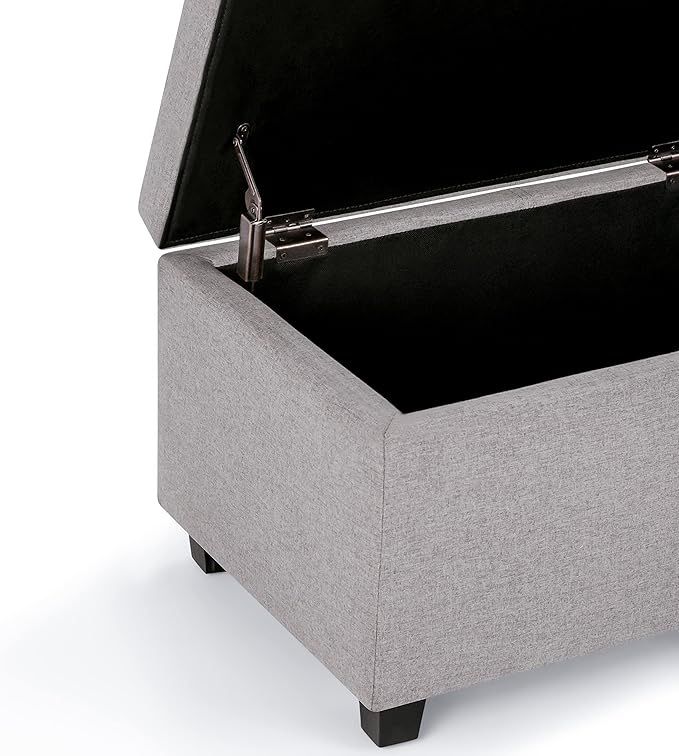 SIMPLIHOME Avalon 48 inch Wide Contemporary Rectangle Storage Ottoman Bench in Cloud Grey Linen Look Fabric, Assembled, for the Living Room, Entryway and Family Room