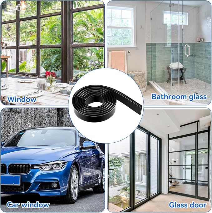2 Roll Rubber Squeegee Replacement Blades, 41 Inch Squeegee Blade Silicone Squeegee Rubber Replacement Black Squeegee Scrubber Squeegee Refill Blades Head for Windows, Glass Cleaning, Shower Doors