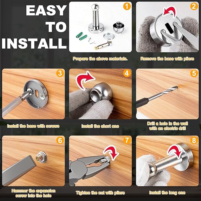 6 Pack Door Stopper Magnetic, COCIVIVRE Magnet Door Stop Stainless Steel for Wall and Floor Mounting, with Screws Drilling Mounting, Heavy Duty for Various Door Types to Hold Your Door Open