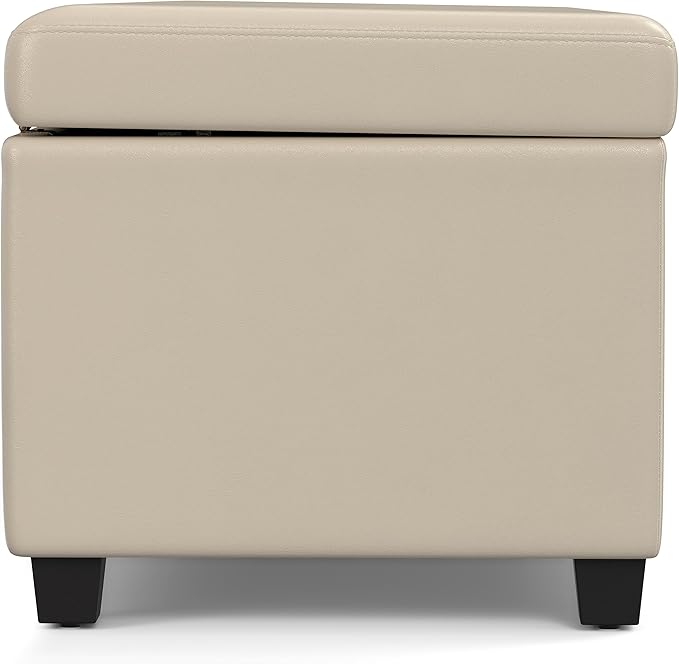 SIMPLIHOME Avalon 54 inch Wide Contemporary Rectangle Extra Large Storage Ottoman Bench in Satin Cream PU Faux Leather, Assembled, for The Living Room, Entryway and Family Room