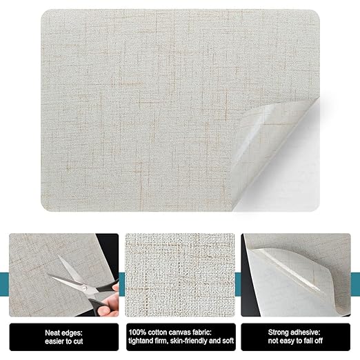 J.CARP 2Pcs Linen Repair Patches, Large Self-Adhesive Fabric Patch for Sofas, Couch, Furniture, Car Seats (8 * 11 inches-2PCS Floral Beige)