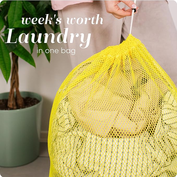 Handy Laundry Mesh XL Laundry Bags - Durable, Machine Washable with Secure Drawstring Closure - Perfect for College Dorms, Laundromats, Apartments (Yellow, Large 24" x 36", 2-Pack)