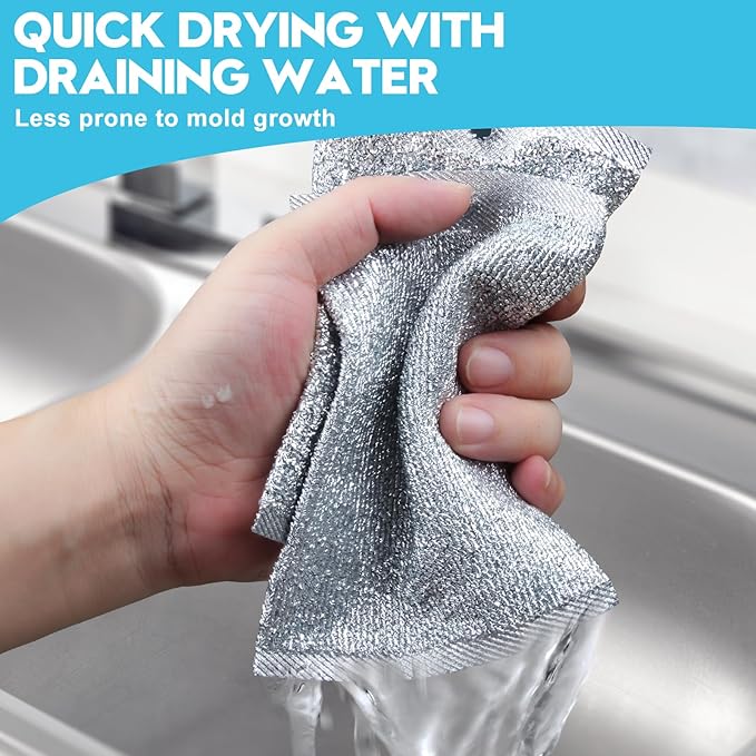 Steel Wool Scrubber, Wire Dishwashing Rags, 10 Pcs Multipurpose Wire Dishcloth, Wet & Dry for Cookware, Sinks, Dishes, Stoves & Fireplaces 5.9“ x 3.9”