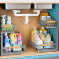 1 Packs 2 Tier Grey Under Sink Organizer,Under Sink Organizers and Storage, Slide Out Pull Out Cabinet Organizer Shelf, Metal Sliding Drawer for Kitchen Bathroom Cabinet Organization Rack