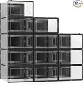 12 Pack Large Shoe Organizer Storage Boxes for Closet, Modular Space Saving Shoe Boxes Clear Plastic Stackable Sneaker Containers Display Case with Lids, Black05
