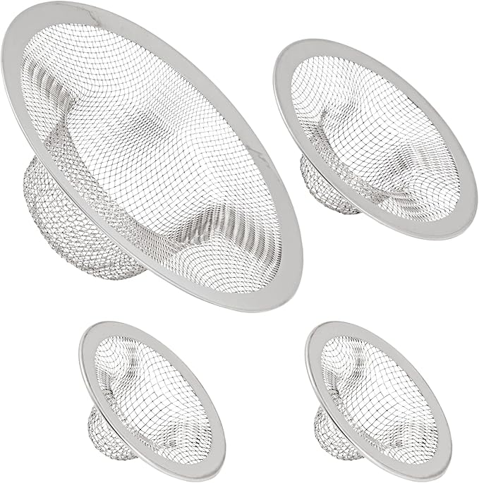Juvale 4-Pack Stainless Steel Kitchen Sink Drain Strainer - Mesh Screen Sink Strainer and Hair Catcher for Bathroom (4.3", 2.8" and 2.1")