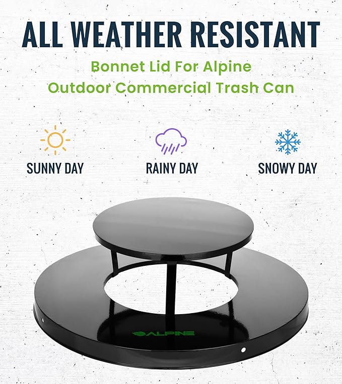 Trash can Lid for Alpine Commercial Outdoor Trash Can - Weather Resistant Round Metal Trash Can Rain Bonnet Lid