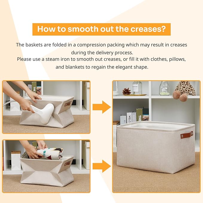 DULLEMELO Fabric Organizer for Storage, Office, Home, Nursery - Small Fabric Storage Basket with Handles (Beige)
