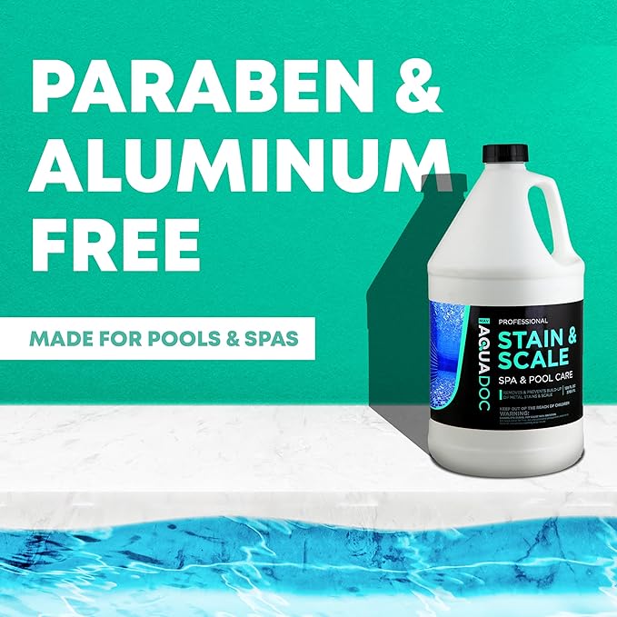 Pool & Hot Tub Stain and Scale Remover - AquaDoc 1 Gallon (128oz) Pool Stain & Scale for Calcium, Iron, Copper & Rust Buildup - Works on Vinyl, Plaster, Fiberglass, Pebble & More