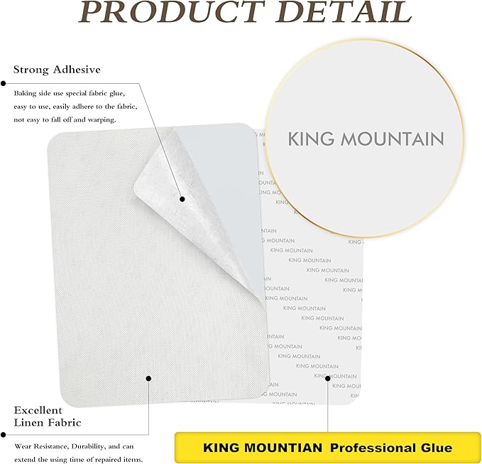 KING MOUNTAIN Fine Linen Repair Patches, Self-Adhesive Linen Fabric Patches, 8X11 inch Extra Size, Multi Color, Can be Used for Linen Sofa Repair and Linen Clothes Repair(8" x 11",White)