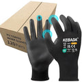 Kebada Safety Work Gloves,120 Pairs Bulk Pack, Touchscreen, PU Coated, Ideal for Warehouse, Construction, Gardening and Mechanics, Black, X-Small