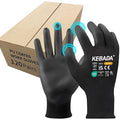 Kebada Safety Work Gloves,120 Pairs Bulk Pack, Touchscreen, PU Coated, Ideal for Warehouse, Construction, Gardening and Mechanics, Black, X-Large